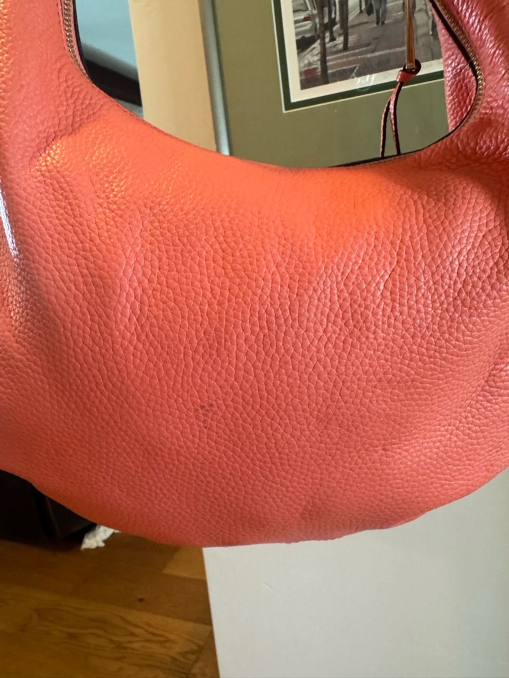 Michael Kors Rhea Coral Orange Pebbled Leather Hobo with Gold Hardware - Picture 9 of 15